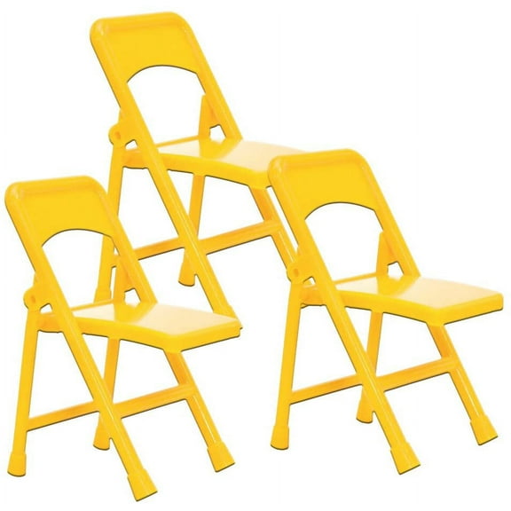 Set of 3 Yellow Plastic Toy Folding Chairs for WWE & AEW Wrestling Action Figures (4 Inches Long)