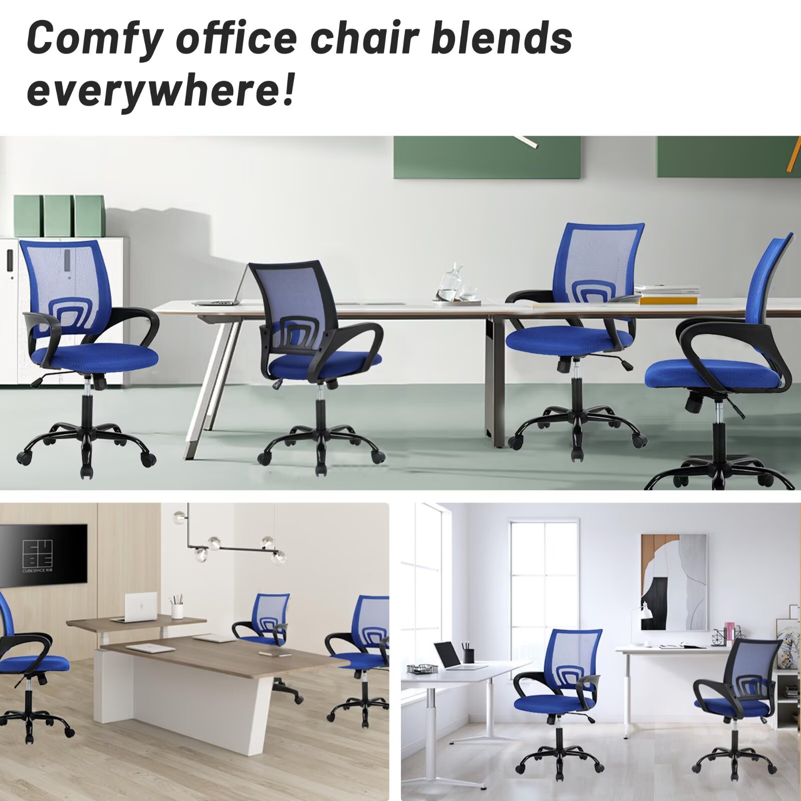 CL.HPAHKL Mesh Office Chair with Wheels, Adjustable Ergonomic Computer Desk Chair with Lumbar Support & Armrest, Comfortable Swivel Rolling Chair for Home Office Work Study, Blue
