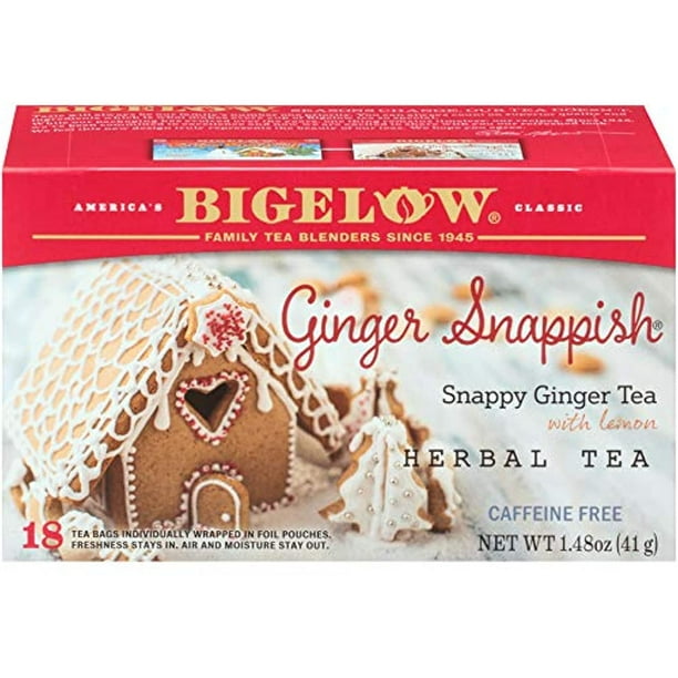 Bigelow Ginger Snappish Herbal Tea, Caffeine Free, 18 Count (Pack Of 6