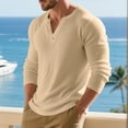 thumbnail image 6 of WTOBBY Men's Casual Long Sleeve Henley Shirt Three-Button Placket, Comfortable Solid Color, Fall and Winter T-Shirt for Daily Wear, Layering, and Relaxed Style,Khaki 3XL, 6 of 8
