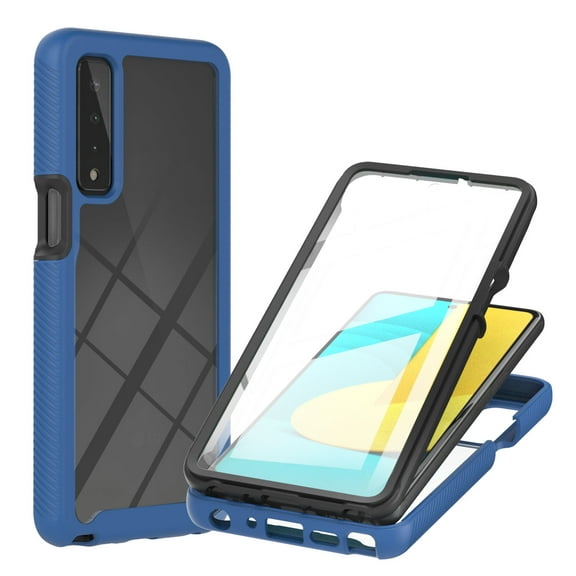 Case for LG K52 with Built-in Screen Protector, Hybrid Rugged Full Body Drop Protection Shockproof Anti-Scratch Transparent Clear PC Back Phone Cover, Blue