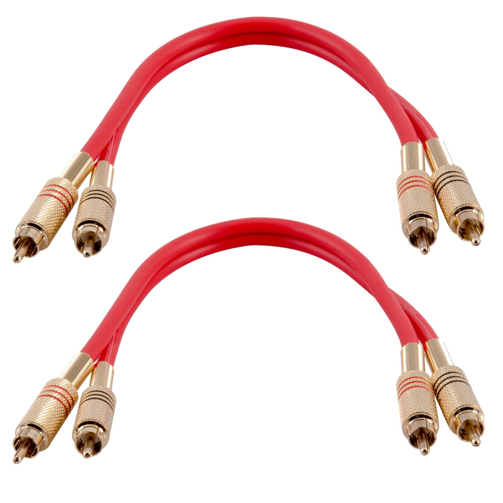 Seismic Audio Dual RCA Male to Male Stereo Cable for Audio Speakers, Subwoofer, Flexible 1 Foot Long, Red - 2 Pack