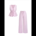 thumbnail image 1 of Conjunto de Dos Piezas de Verano para Mujer, con Estampado de Rayas, Sin Mangas, con Cordones, Camiseta Sin Mangas y Pantalones para Playa Rosa S, 1 of 9