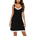 thumbnail image 2 of Defitshape Women's Sexy Sleeveless Sleep Dress Soft Lace Pj Shirt Summer Comfy Deep V Neck Open Back Short Nightshirt Sleepwear Black Medium, 2 of 4