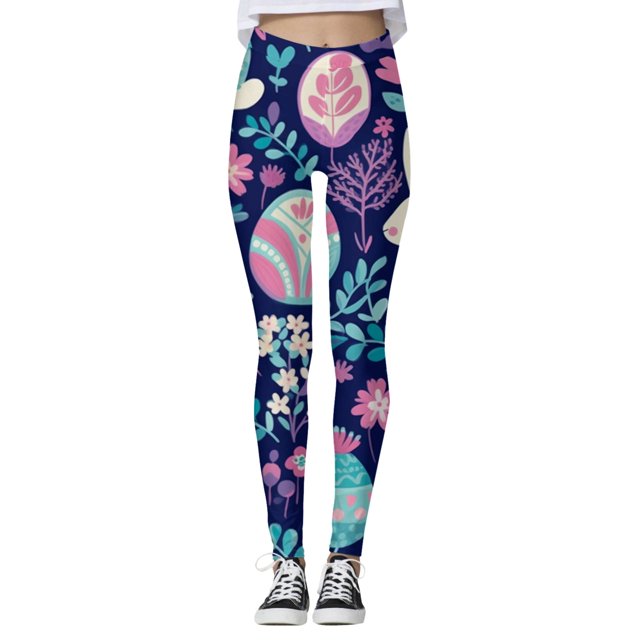MKLEKYY Leggings para mujer, leggings para entrenamiento, leggings con estampado de Pascua, pantalones con bloques de color, leggings suaves y elásticos.