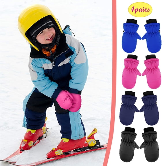 Daznico Kids Waterproof Ski Mittens 4-Pack, Warm Snow Gloves Set for Toddler Boys and Girls