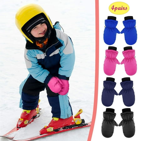 

Hunpta Winter Gloves For Kids Toddler Snow 4 Pairs Kids Boys Warm Gloves Baby Mittens Waterproof Ski Girls Kids Gloves & Mittens