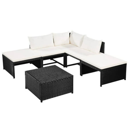 15pcs Patio PE Rattan Garden Sofa Set Backyard Furniture Kit Indoor Outdoor Tea Table Pillows