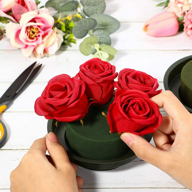 5 Pack Diy Flower Arrangement Kit Green Round Wet Floral Foam With Bowl,  Wedding Aisle Flowers, Par
