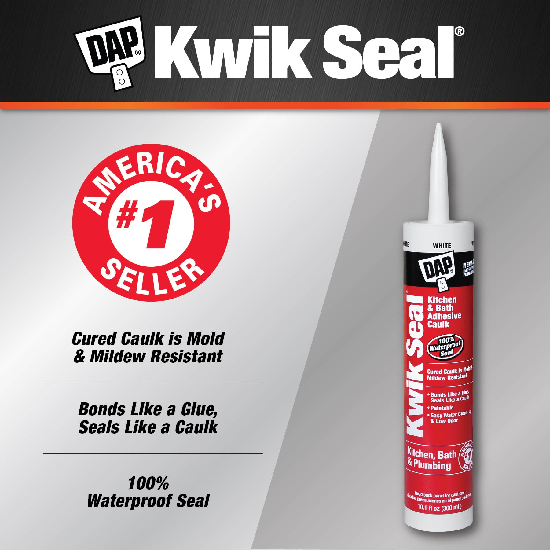 (2 pack) DAP Kwik Seal 10.1 oz White Adhesive Kitchen and Bath Acrylic Latex Caulk