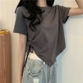 thumbnail image 2 of Womens Tops Short-sleeved Drawstring Round-neck Solid-color Casual T-shirt Gray M, 2 of 3