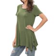 thumbnail image 3 of Xuanfei Women Round Neck Short Sleeve Mid-Length Irregular Hem Blouse, 3 of 5