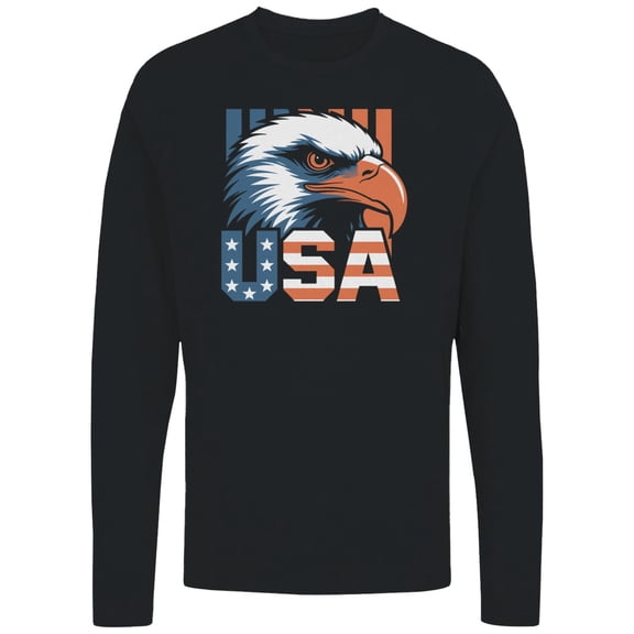 Smartprints USA Bald Eagle Patriotic Women's Long Sleeve Shirt, Black, S