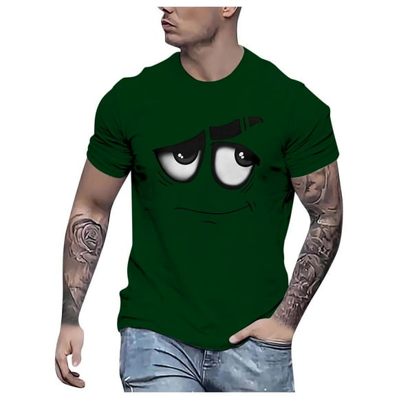 LUOGENLI Male T-shirts for Mens Men's T Shirt Fashion Printed Men's Short Sleeved T Shirt Mens T-shirts Graphic Tees Funny Easter Mens Funny T-shirts Graphic Tees Valentines Dark Green M