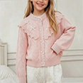 thumbnail image 2 of NORO ARK Girls Cardigan (1-9 Years) Ruffled Lace Trim Acrylic Sweater Pink Size 4T, 2 of 7