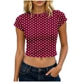 thumbnail image 2 of Gamivast Polka-Dot Women's Print Crop Tops Short Sleeve Y2K Baby Tees Casual Vintage Shirts Slim Fit Summer Basic T-Shirts Comfortable Everyday Retro Style Top Red XL, 2 of 5
