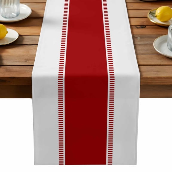 Red Solid Color Texture Cotton Linen Table Runner for Dining Kitchen, Simple Red Stripes Wedding Outdoor Party Tablerunners Decoration, Dresser Scarf Coffee Tablecloth Runners 13x120 Inches