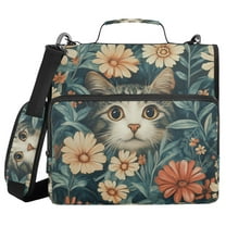 FORMRS Zipper Binder with Shoulder Strap 1.5-inch Ring 500 Sheet Capacity File Bag, Flowers Cat