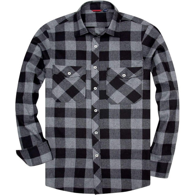 Alimens & Gentle Camisas casuales de franela a cuadros de manga larga con botones y ajuste regular para hombre