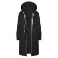 thumbnail image 7 of Tagold Women Plush Hooded Tops, Fall Clothes for Women 2022, Women's Solid Color Jacket Plus Fleece Insert Pocket Hooded Zipper Mid Length Sweater Womens Fall Fashion Cardigan, Black, XL, 7 of 7