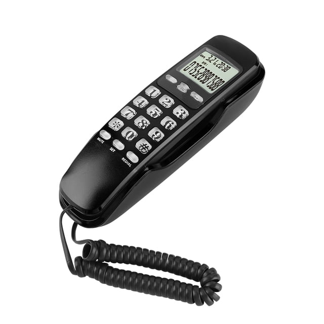 Ccdes Mini Teléfono Fijo de Pared con Identificación de Llamadas Entrantes y Pantalla LCD, Teléfono Fijo con Contestador Automático Adecuado para Hogar, Oficina, Hotel (Negro)