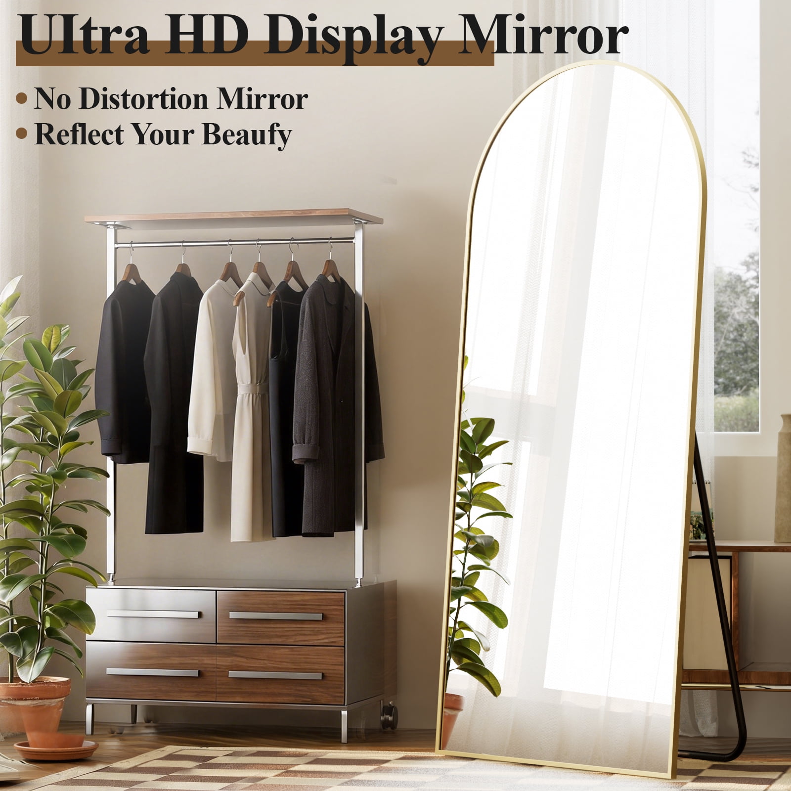 AUROMIR 71"x26" Arched Full Length Mirror Floor Mirror Full Body Standing Mirror, Gold