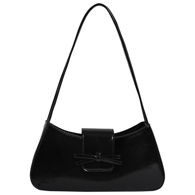 Bolso de hombro Amszke Y2K de cuero negro moderno con detalle de lazo