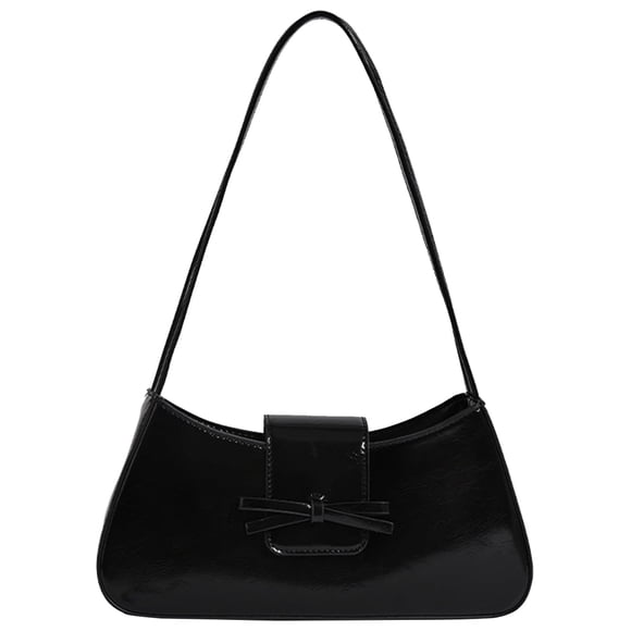 Bolso de hombro Amszke Y2K de cuero negro moderno con detalle de lazo