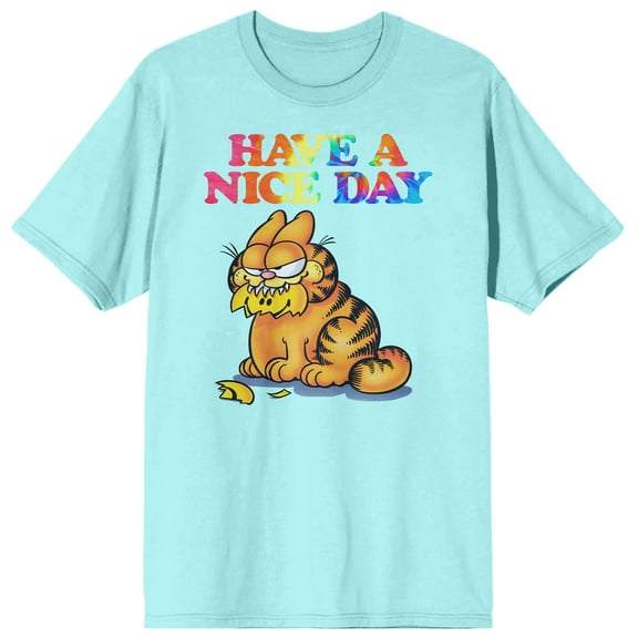 Garfield Classic Cartoon Have A Nice Day Men's Celadon Graphic Tee Shirt-M