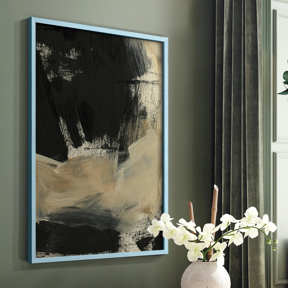 Baked Paintstrokes VI Framed Print in Blue Solid Wood Framed Print No Nail Hanging