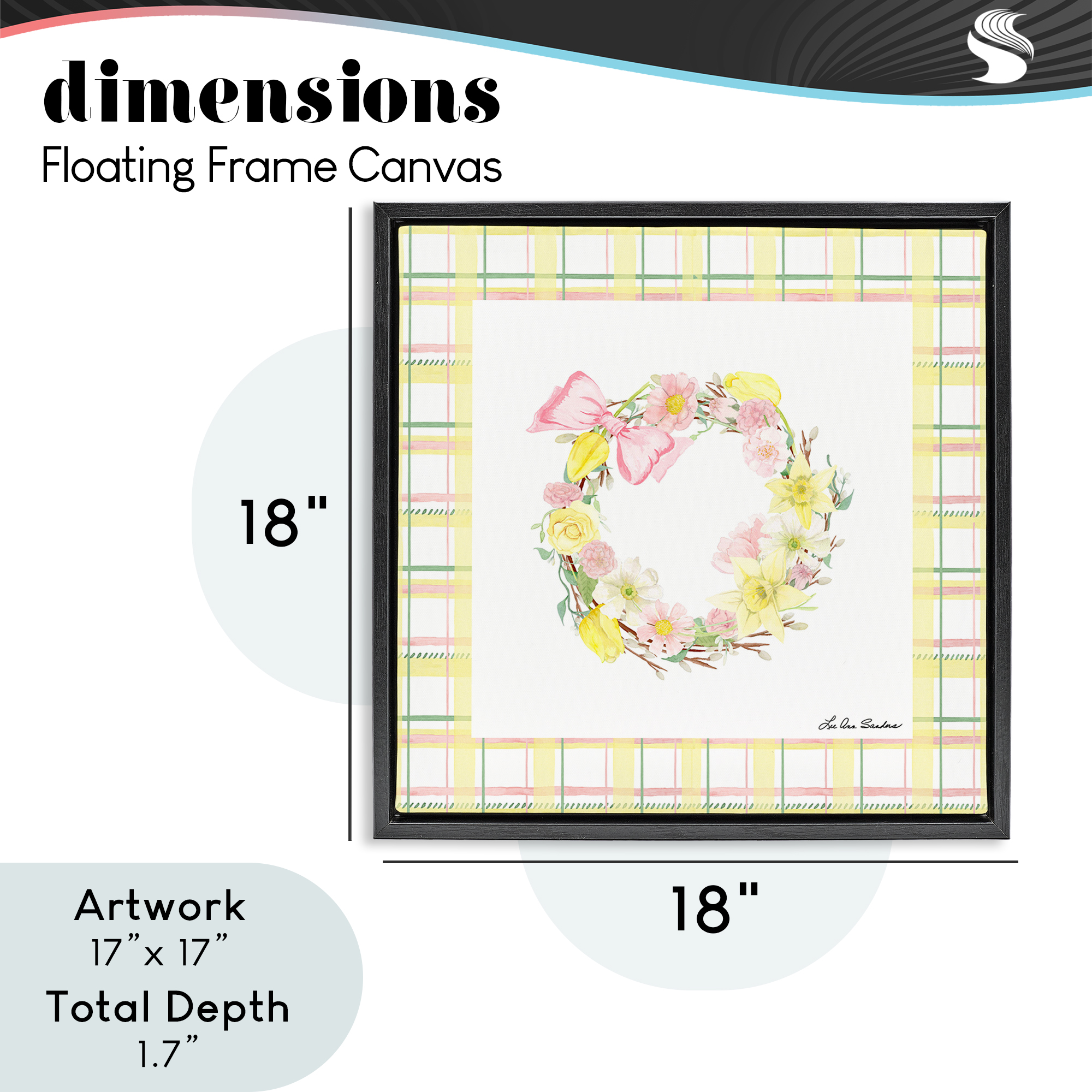 Wreath in Spring Pastels Black Framed Floater Canvas Wall Art, design by Lee Ann Sanders