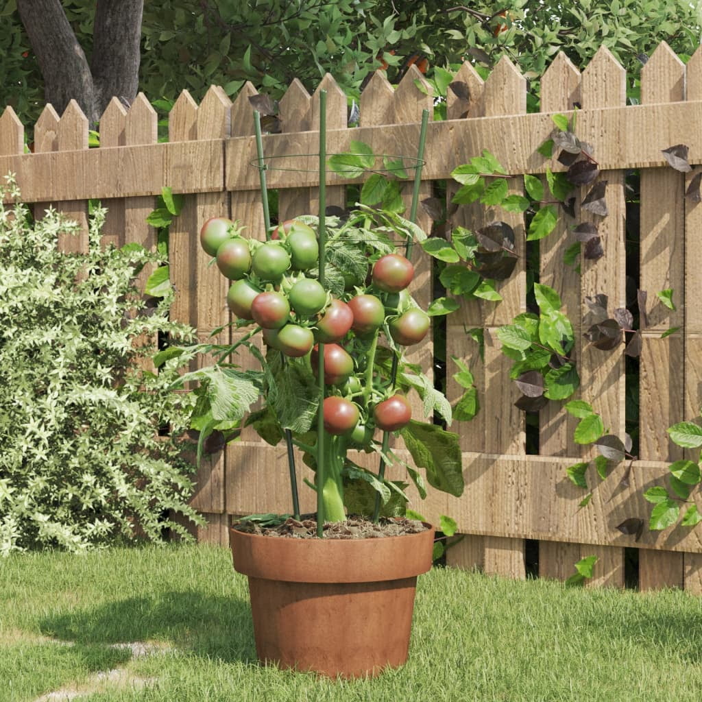 vidaXL Garden Plant Supports with 4 Rings Climbing Frame 5 Pcs Green Steel