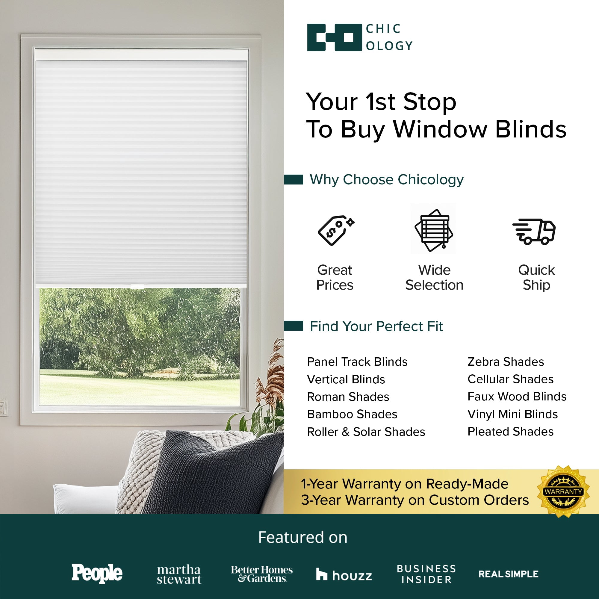 Chicology Light Filtering Cellular Shade, Morning Mist, 48"W X 64"H