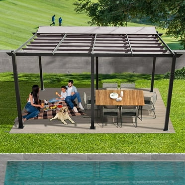 Miekor Furniture 11 X 16 FT Outdoor Living Outdoor Retractable Pergola with Weather-Resistant Canopy Aluminum Garden Pergola Patio Grill Gazebo for Courtyard -Dark Gray B5A7428