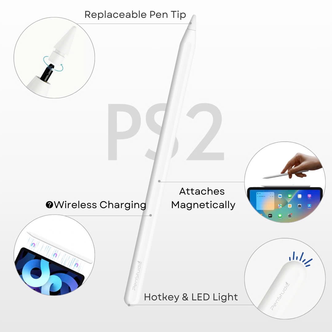 Stylus Pen for Apple iPad 2018-2025｜Magnetic Wireless Charging, Pixel-Perfect with Metal Chrome Tip丨Best Alternative to Apple Pencil 2nd Gen for Pro 12.9" 6/5/4/3, Pro 11" 4/3/2/1, Air 5/4, mini 6