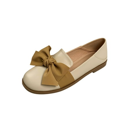 

Daeful Women Dress Shoes Bowknot Slip on Flats Comfort Loafers Shoes Wedding Casual Anti-Slip Lightweight Slip On Loafers Apricot 7.5