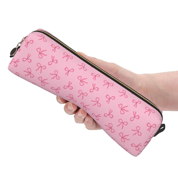 Ratiio Pink Bows Pattern Leather Pencil Case, Pencil Pouch with Durable Zipper, Compact and Stylish Organizer for Stationery, Art Supplies, Travel Essentials