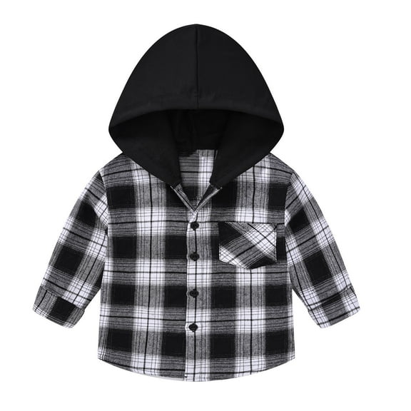 Odeerbi Kids Boys Girls Winter Coat Plaid Shacket Jacket Fleece Warm Outerwear Overcoat Fashion Casual Long Sleeve Turndown Neck Jacket Printed Outwear Black