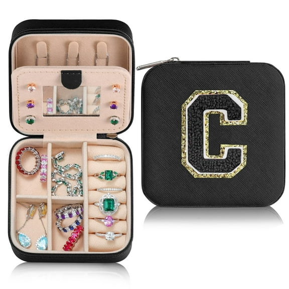 IEFSHINY Black Travel Jewelry Box for Women Men, Travel Jewelry Case for Women, Personalized Gifts Unique Gifts for Women Teen Girls