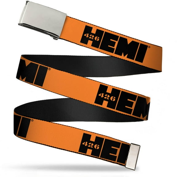 Blank Chrome 1.0" Buckle Hemi 426 Logo Repeat Orange Black Webbing Web Belt 1.0" Wide