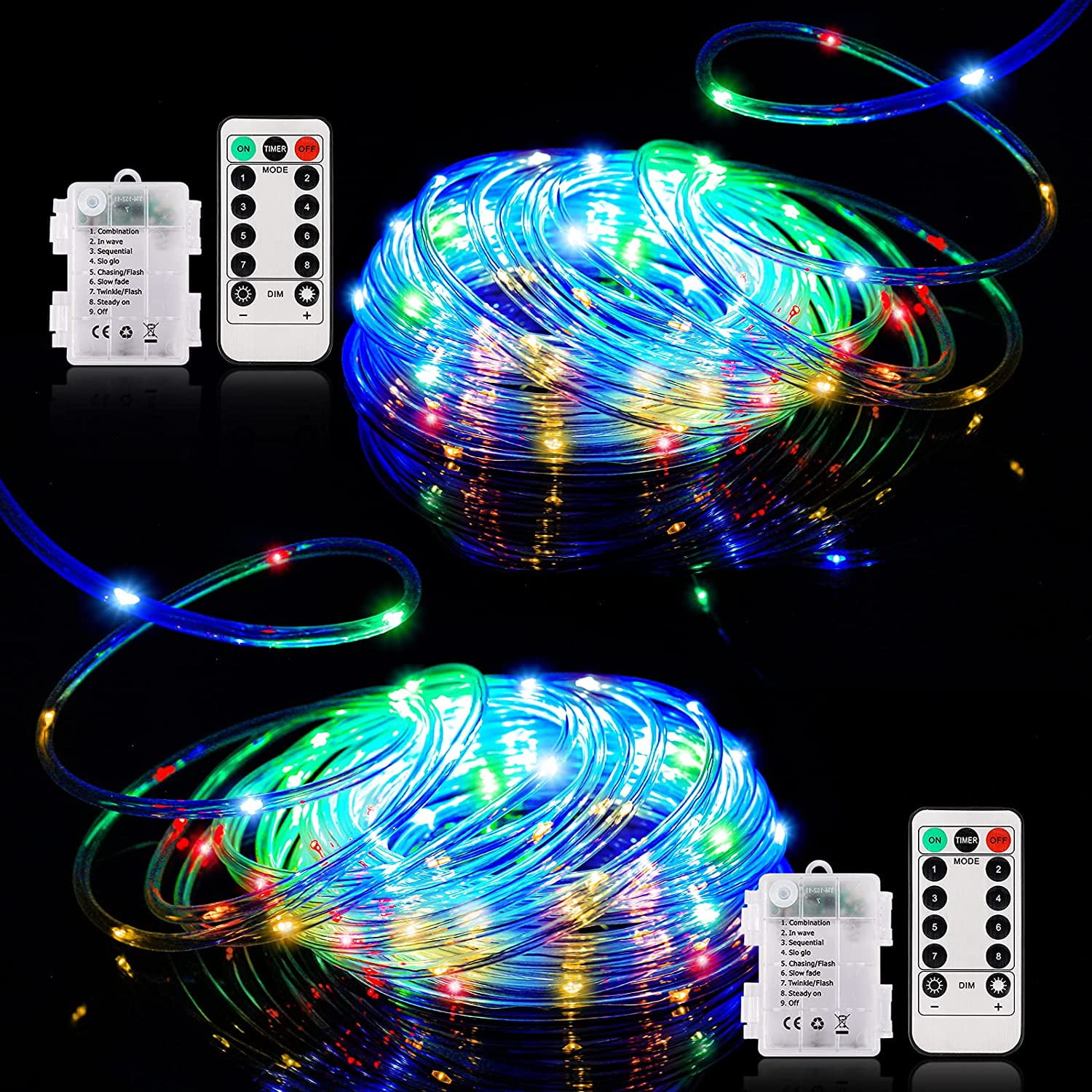 Ollivage Color Changing Rope Lights String Lights for Bedroom 2 Pack Battery Powered Light Strip 40ft 8 Modes Hanging Fairy Lights with Remote for Camping Halloween Christmas 