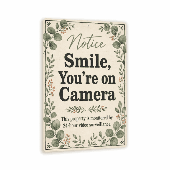 Smile, You're on Camera Farmhouse Business Sign - Metal Safety & Compliance Sign for businesses, facilities & worksites - 8"x 12" Aluminum Wall Sign - Indoor / Outdoor