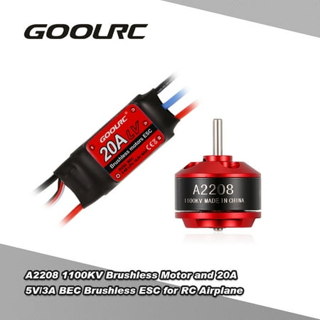 Original GoolRC A2208 1100KV Brushless Motor and 20A 5V/3A BEC 2-4S Brushless ESC for Glider Warbirds Indoor Plane Fixed-wing RC