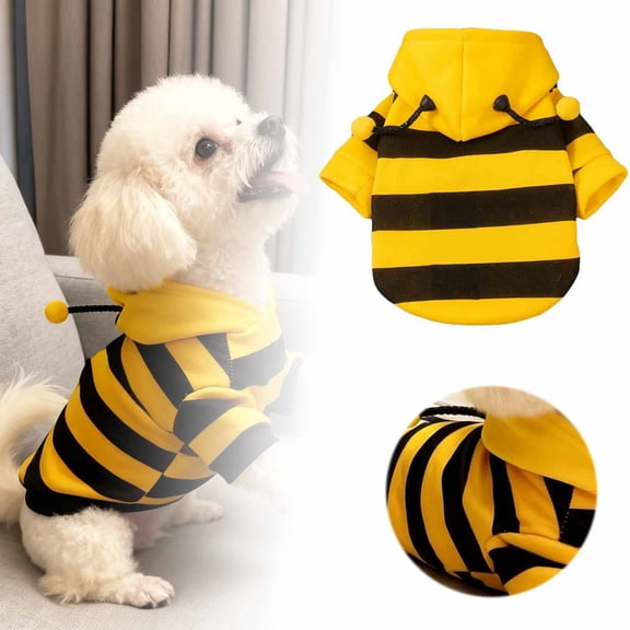 Shadoumai Dog Bee Cute Hooded Dog Clothes for Small Dogs and Cats Fall Winter Dog Bee Outfit with D Ring Halloween Puppy Funny Hoodies