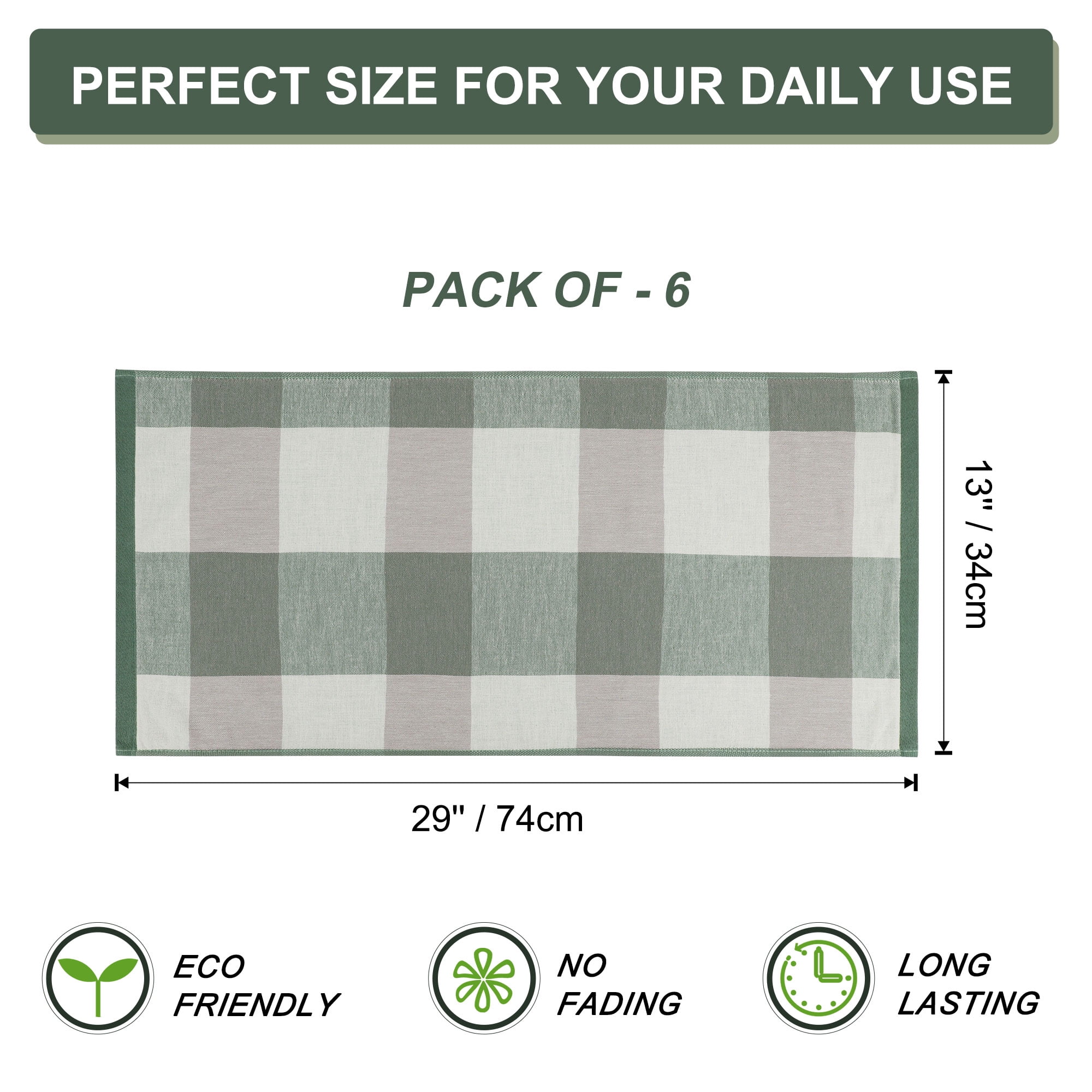 Unique Bargains 6-Pack 100% Cotton Absorbent Kitchen Towels 13" x 29" Green