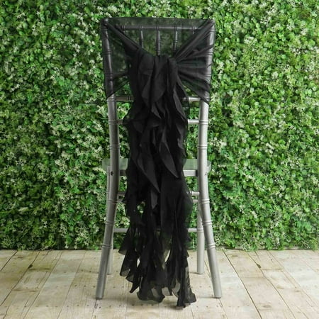 

BalsaCircle 6 Black Premium Solid Curly Chiffon Chair Sashes Wedding Slipcovers
