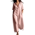 thumbnail image 3 of Noric Women Short Sleeve Cotton Dresses Casual Lapel Collar A-Line Maxi Dress with Pockets Loose Fit Solid Color for Daily Vacation, 3 of 9