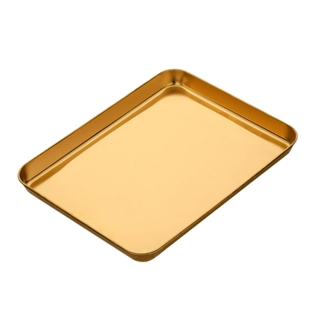 Tnarru Stainless Steel Oven Tray Compact Sturdy Cookie Tray Multifunctional Flat Plate Rice Roll Steaming Dish for Toasting Grilling Gold