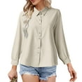 thumbnail image 2 of Gubotare Womens Casual Long Sleeve Loose Fit Button Down Shirt Collared Work Blouse Tops (Beige,3XL), 2 of 5