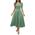thumbnail image 2 of Oksale Elegant High Waisted Dresses for Women Flowy A Line Puff Short Sleeve Wedding Guest Dress Formal V Neck Cocktail Party Midi Dresses Green XL, 2 of 6